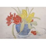 Elyse Ashe Lord (1900-1971) British. “Fading Tulips”, Watercolour, Pencil and Crayon, Inscribed on