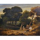 Circle of John Linnell (1792-1882) British. Figures at Rest in a Wooded Landscape, Oil on Canvas,