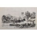 19th Century English School. A Bridge in the Campagna, Crayon, 11.25” x 17.75” (28.5 x 44.5cm)