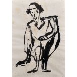 20th Century English School. Study of a Clown, Ink, 14.75” x 10.5” (37.5 x 26.7cm) and three