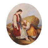 19th Century English School. ‘The Sisters of Greece’, Watercolour, Oval, 13” x 11” (33 x 28cm)