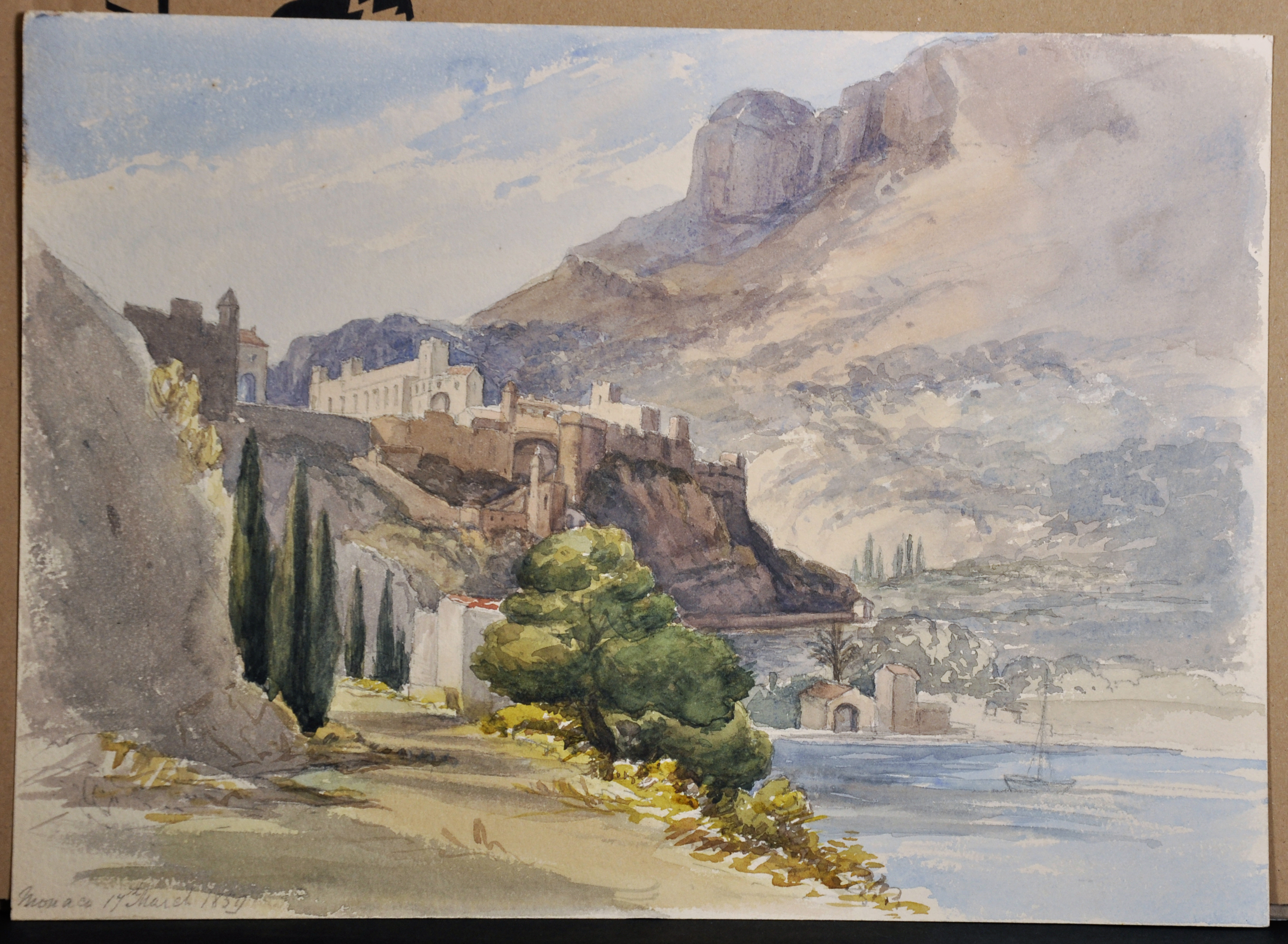 19th Century English School "Monaco" Watercolour, Inscribed and Dated 1859 in Pencil Unframed, 9" - Image 2 of 3