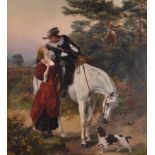 Haywood Hardy (1842-1933) British. “The Trysting Place”, a Man on Horseback with a Young Lady and