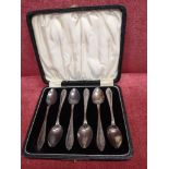 Set of 6 silver Hall marked sheffield spoons makers C F B (or G F B?) in fitted case.