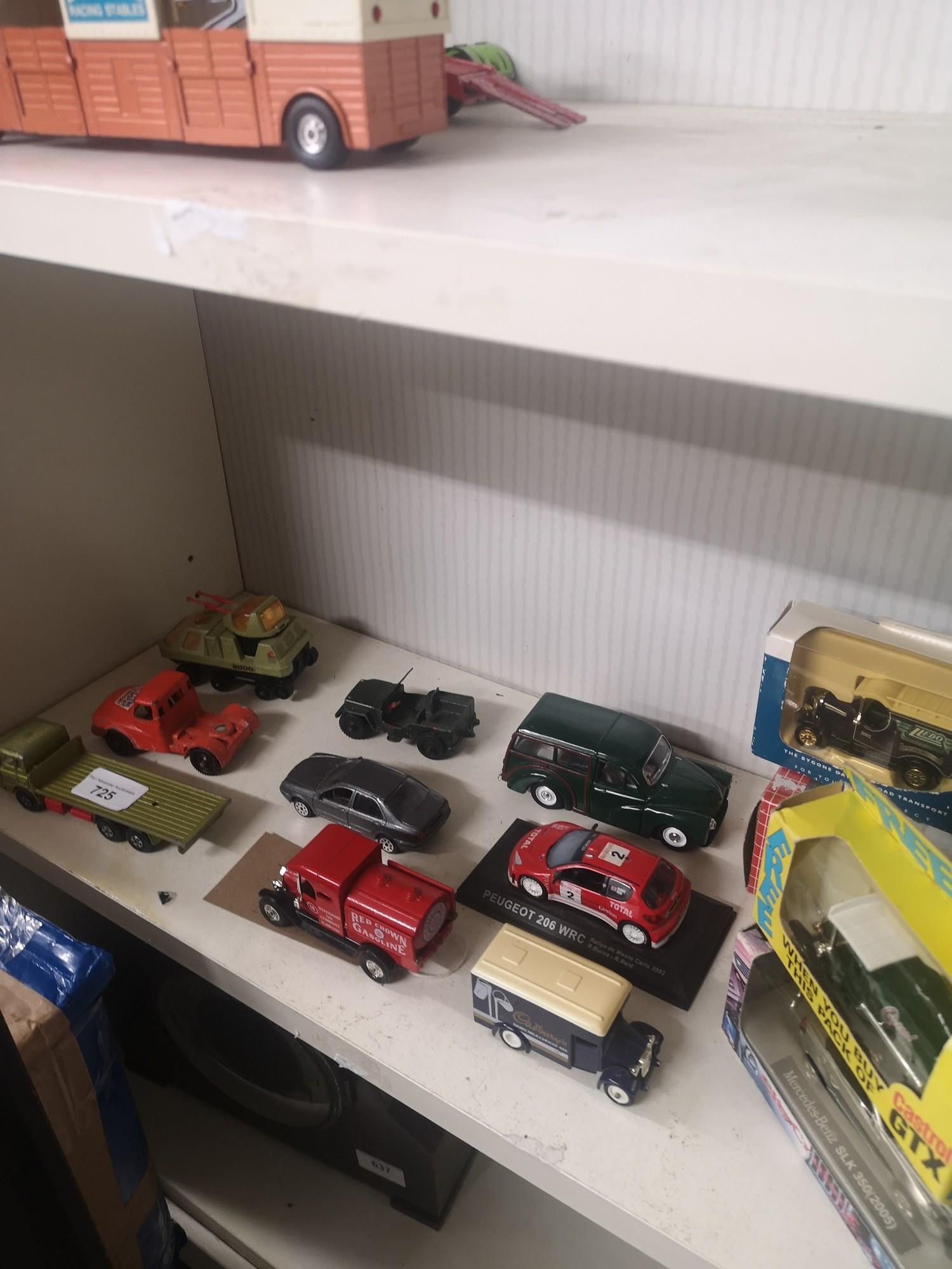 Shelf of car vehicles.