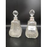 Pair of London silver Hall marked collard glass perfume bottles.
