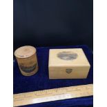 Mauchline ware jar with cover West end Park Glasgow together with stornoway Lewis Mauchline box.