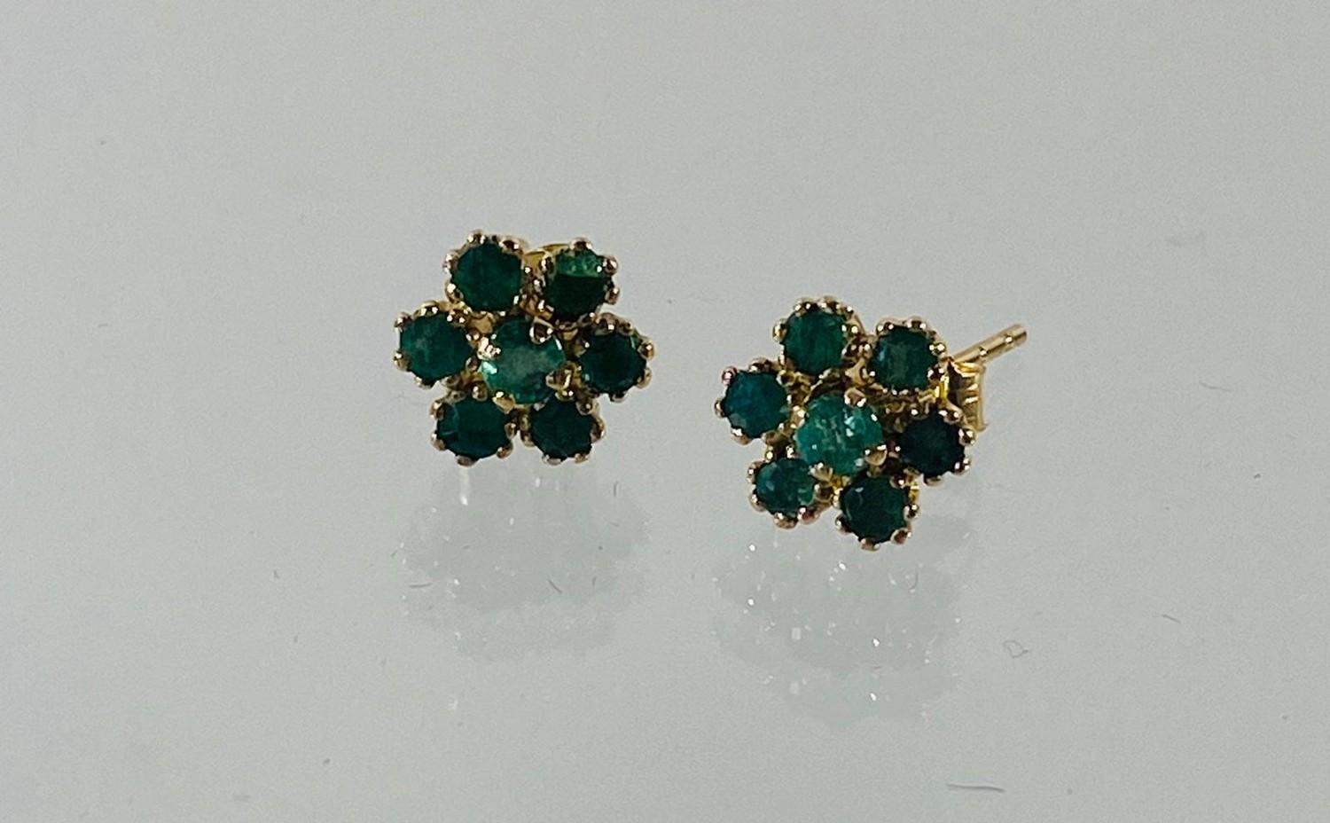 Pair of vintage 9ct gold earrings set in green stone possibly emerald.