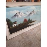 Oil Painting depicting Mountain scene signed.
