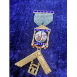 Silver Hall marked Masonic jewel with enamelled picture.