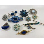 Lot of 13 vintage brooches blue collection.