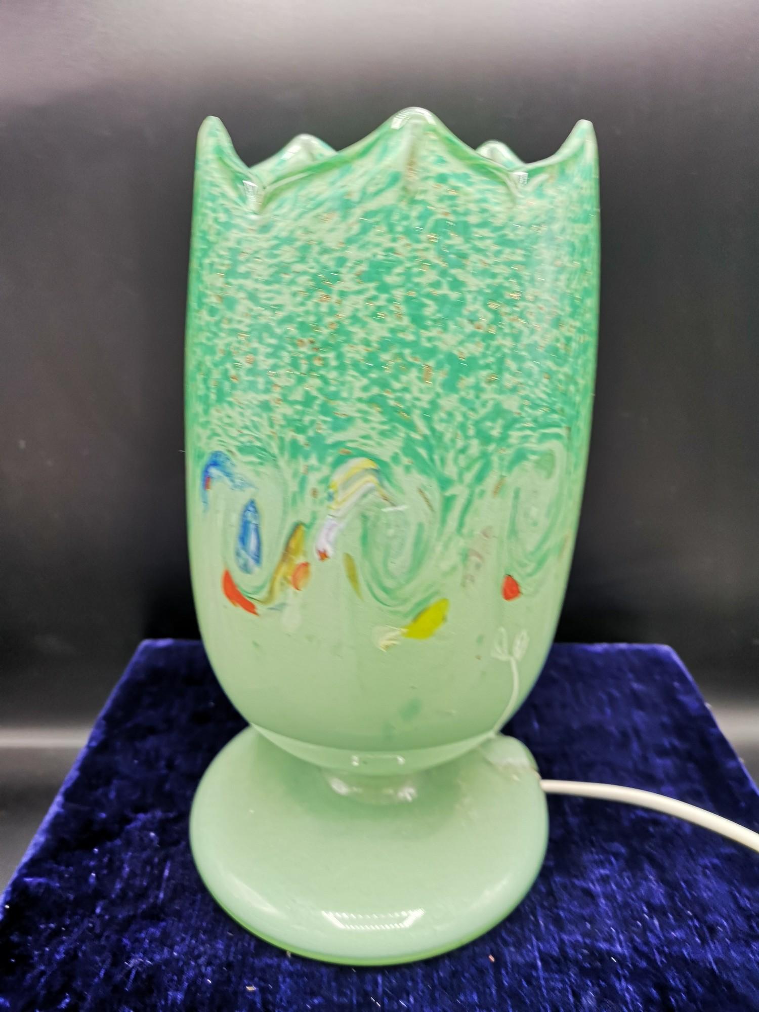 Monart scottish glass table lamp with green colouration and mulit swirl colourations. - Image 4 of 5