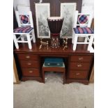 Stag dressing table with stool.