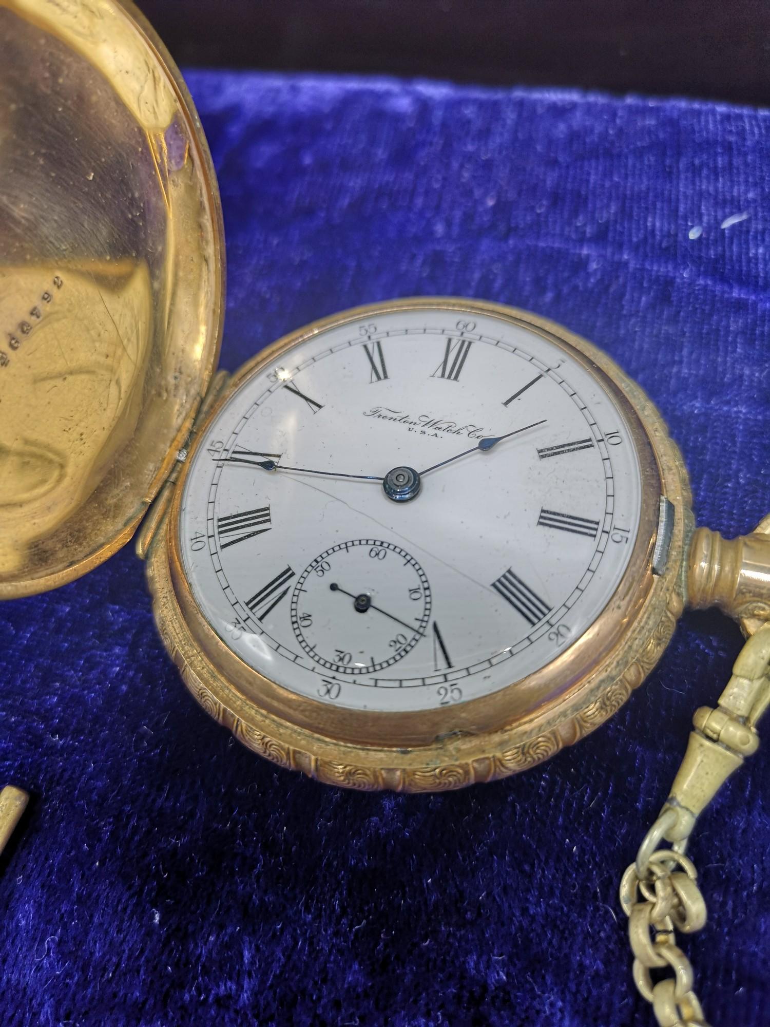 Gold plated Fenton watch company full hunter pocket with Albert chain. - Image 4 of 4