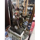 Large early 1900s French cast metal clock with marble base Joan of arc.