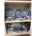 2 shelf of victorian blue and white wares.