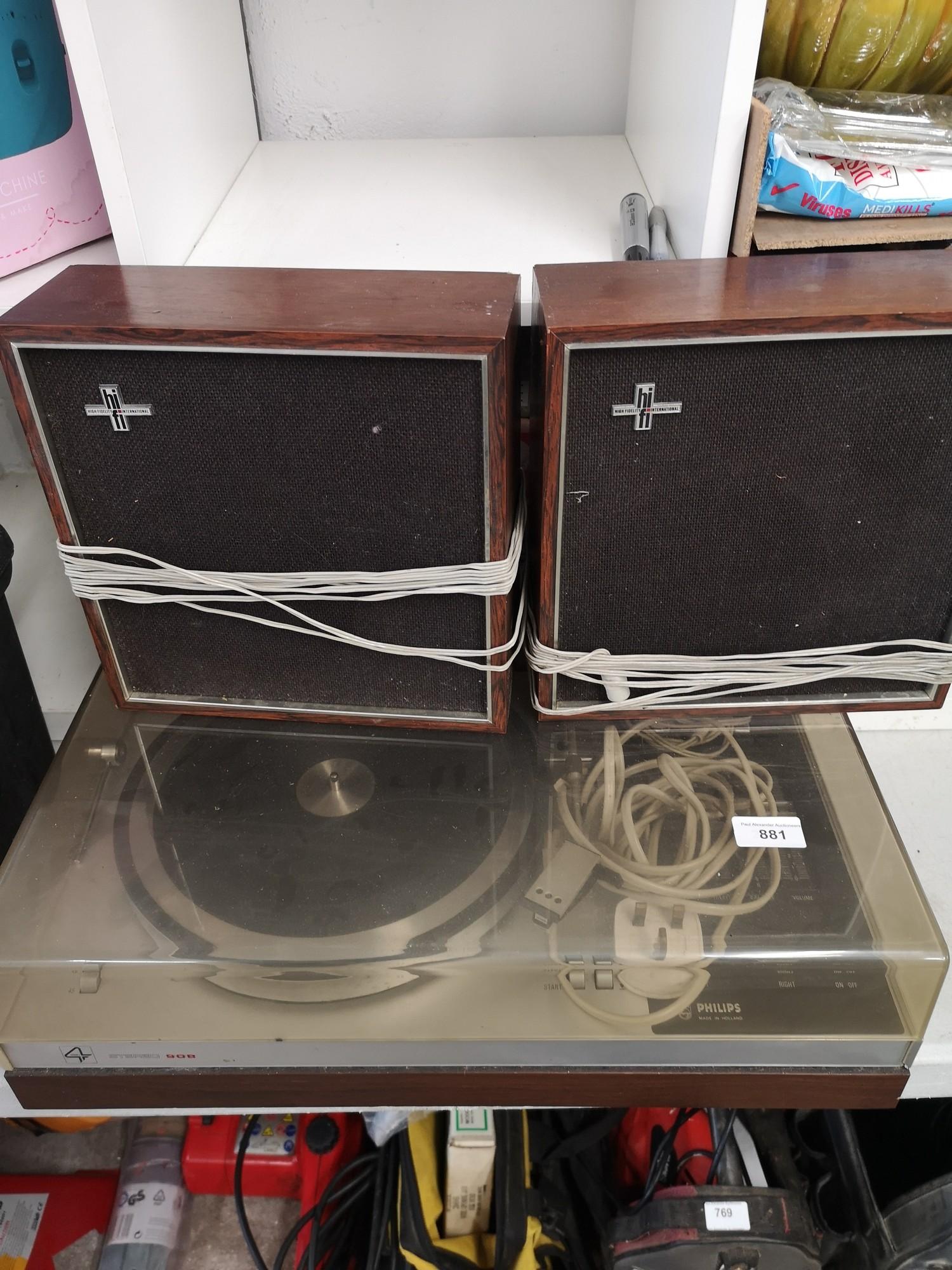 Retro Phillips 1970s turntable with speakers.