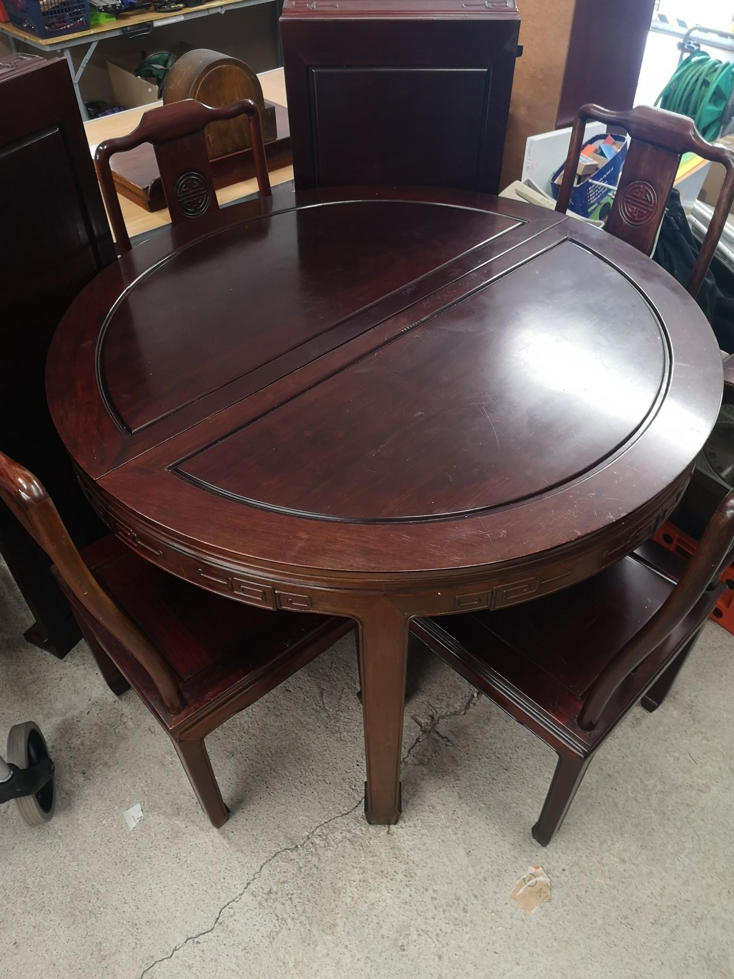 Chinese table with 4 chairs and two extending leafs. - Image 2 of 2