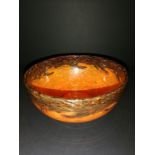 Scottish Orange Monart glass bowl with orange, yellow, brown and gold flakes adverturine, 8 inches