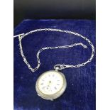 Silver Hall marked pocket watch with double Albert chain.