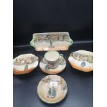 Selection of royal doulton dickens ware Oliver twist scene plates and cup.