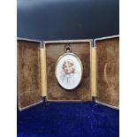 Victorian miniature painting in fitted box.