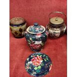 Royal doulton tobacco jar, maling biscuit jar with cover together with Victorian porcelain ginger