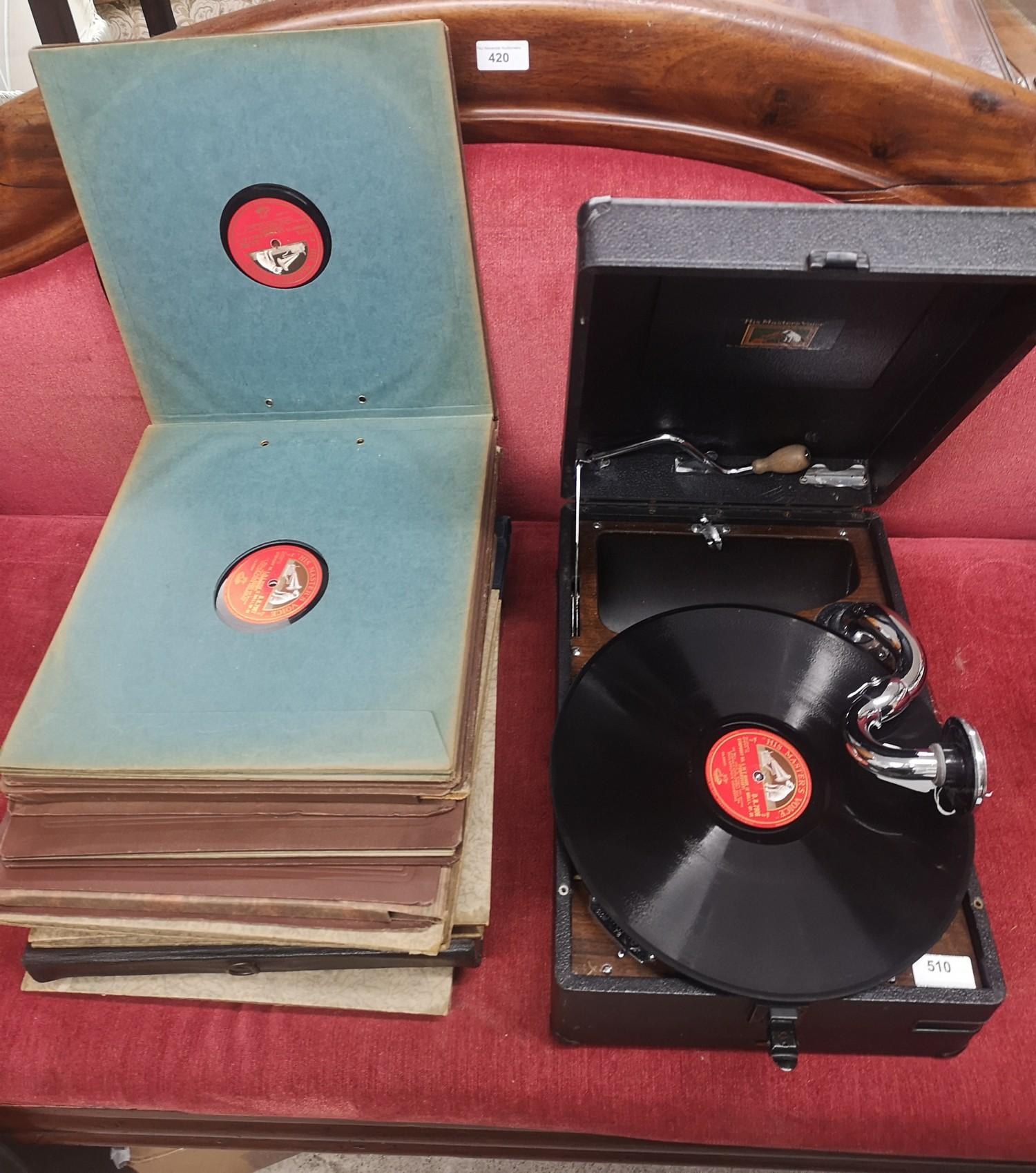 His masters voice gramaphone together with selection of gramaphone records.