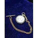 Ladies silver Hall marked pocket watch with albertina chain.