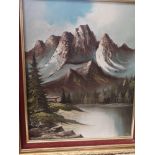 Oil Painting on canvis depicting Mountain scene signed wallings?.