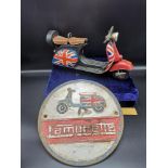 Cast Iron Lambretta Sign With Tin Plate vespa Motor Bike.