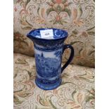 Early royal doulton blue and white jug depicting Castle scene.
