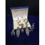 2 pairs of unusual silver earrings together with selection of white metal figures.