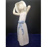 Large Lladro girl figure wind swept.