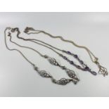 Selection of silver necklaces & pendants, 1 with amethysts. 18.08gr