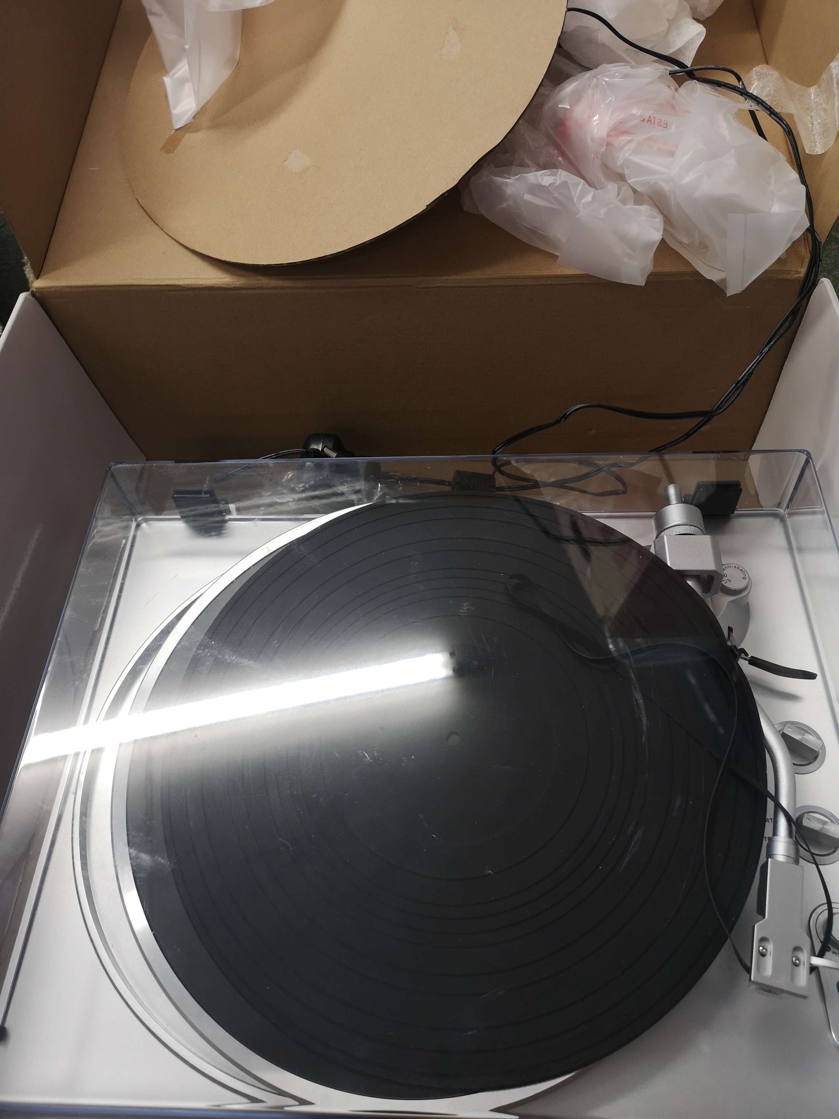 Boxed turntable.