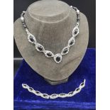 Silver art deco style necklace bracelet set.