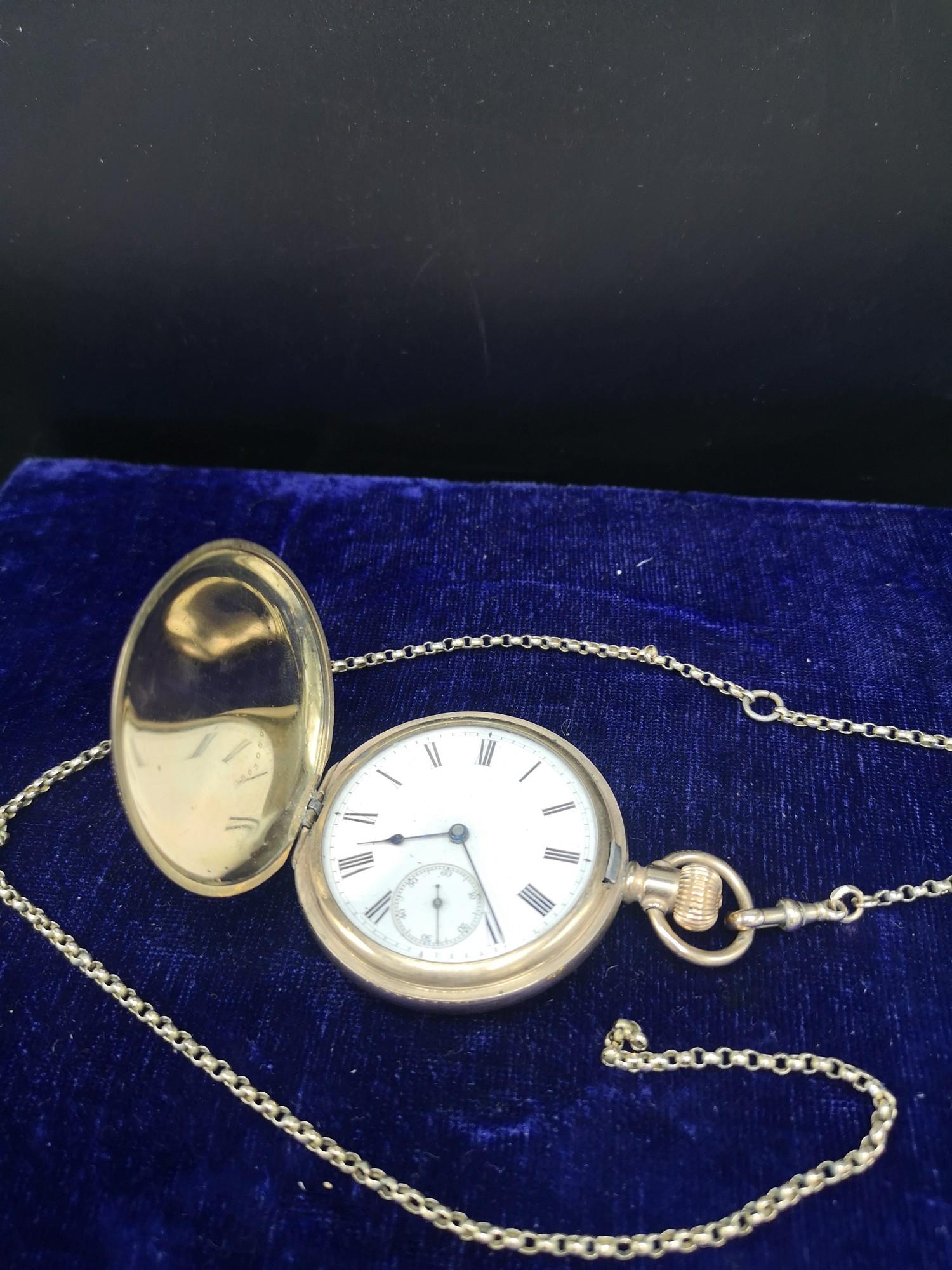 Keystone USA gold plated pocket watch with possibly gold Albert chain in working order. - Image 2 of 3