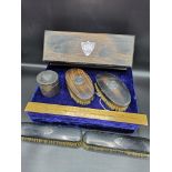 Selection of victorian silver mounted brush set, glove box etc.