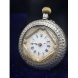 Silver Hall marked 935 ladies pocket watch with gilt design.