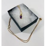 9ct gold necklace and amethyst pendant.