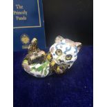 House of faberge the princely cloisonné panda with 22 karat gold coating with box and certificate.