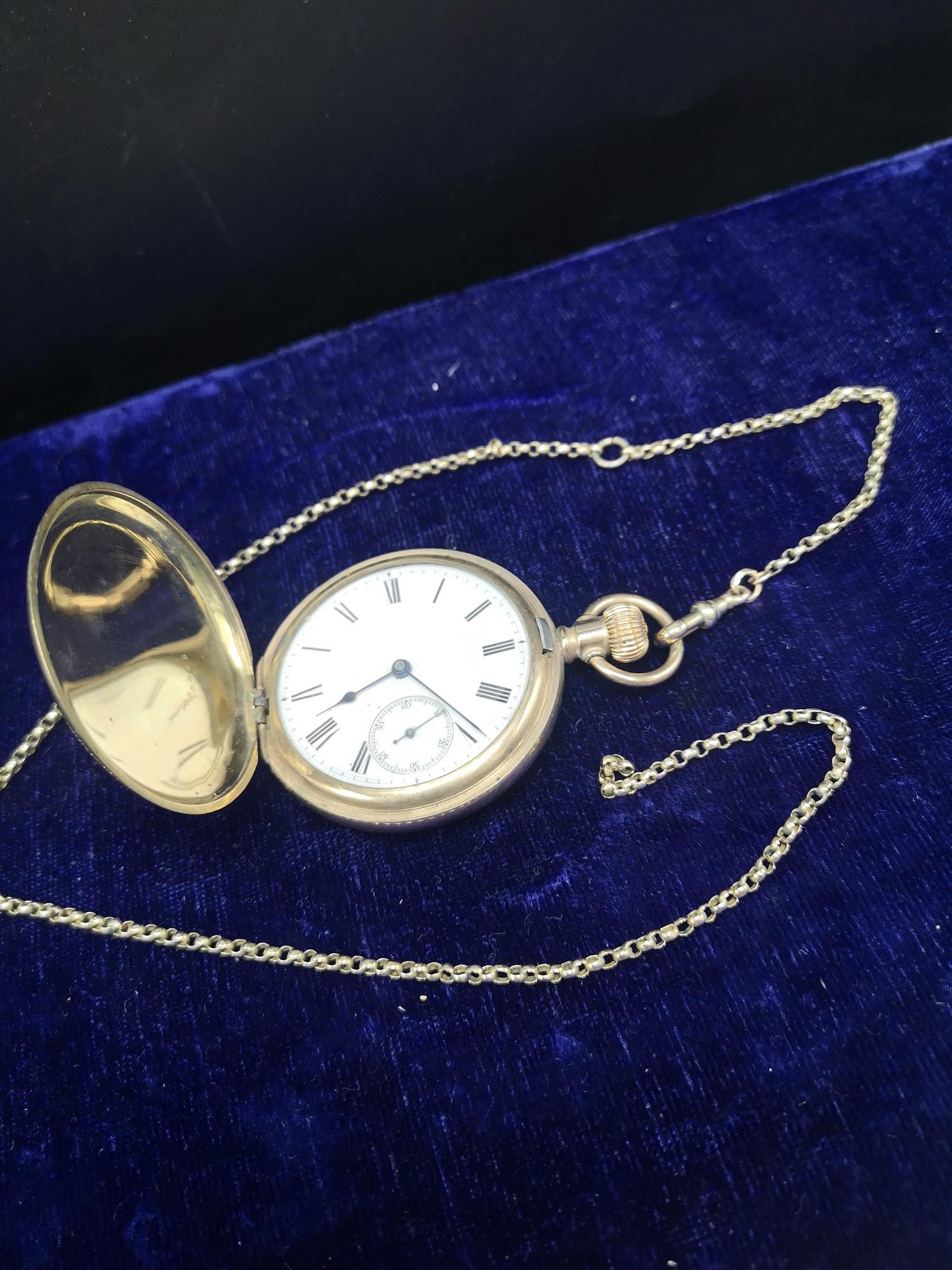Keystone USA gold plated pocket watch with possibly gold Albert chain in working order.
