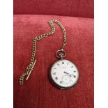 Silver Hall Marked London silver pocket watch j w Bensons with Albert chain. Missing seconds hand.