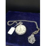 Silver Hall marked chester pocket watch maker tph with Albert chain and fob.