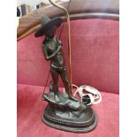 Early 1900s bronzed boy fishing table lamp.