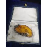 Stunning 1900s 925 silver Amber brooch / pendant.