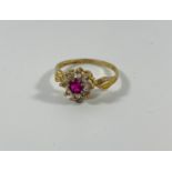 Gold on silver Hall marked Pink & clear stones 1.6 gr Size M
