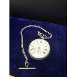 H Samuel Manchester silver Hall marked pocket watch victorian London maker rjp with silver Albert