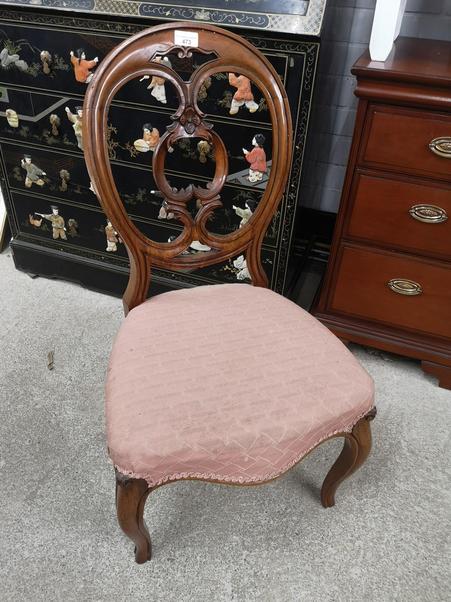 Stunning victorian parlour chair with pink silk upholstery.